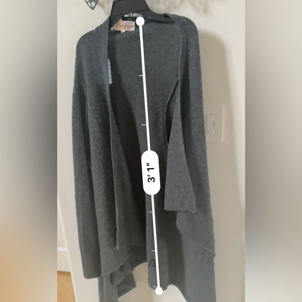 Ainsley Open Cashmere & Wool Long Line Cardigan in Charcoal Gray XL - Picture 6 of 9